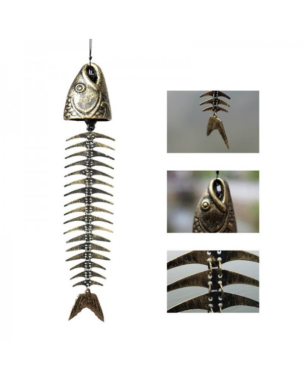 Fishbone Wind Chime Ornaments Antique Fish Sculpture Hanging Wind Chime for Indoor Outdoor Garden Patio Balcony carillon éolien