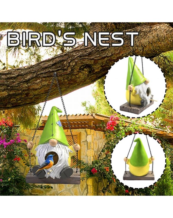  Garden Swing Gnome Pendant Bird Houses for Outside Hanging Hummingbird House with Rope for Outdoor Hanging Birdhouse