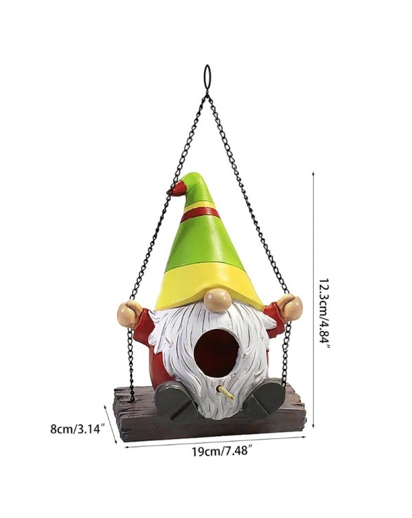  Garden Swing Gnome Pendant Bird Houses for Outside Hanging Hummingbird House with Rope for Outdoor Hanging Birdhouse