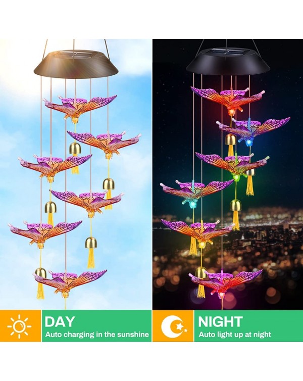 Butterfly Solar Wind Chimes for Outside, Sympathy Bell Wind Chimes Clearance 33.5" Memorial Wind Chimes Changing Colors Lights