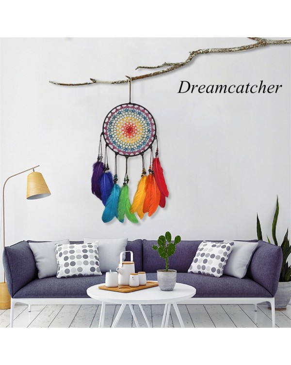 Handmade Ornaments Wind Chimes Rainbow Feather Wall Hanging Nordic Room Car Wedding Home  Decor Dreamcatcher Ornament