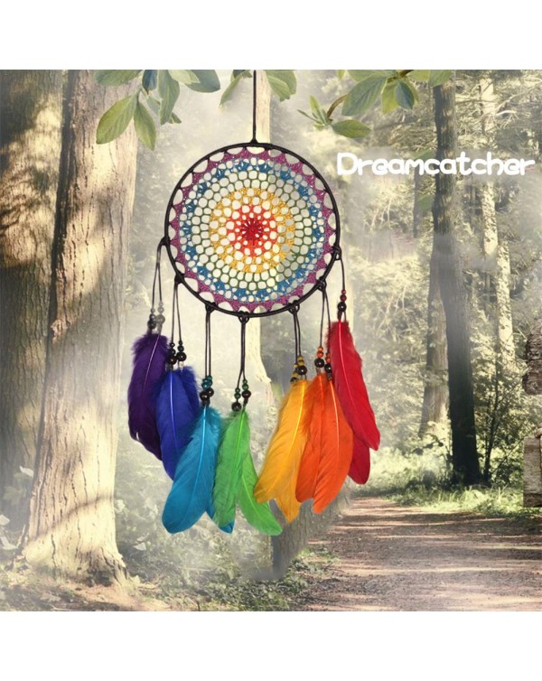 Handmade Ornaments Wind Chimes Rainbow Feather Wall Hanging Nordic Room Car Wedding Home  Decor Dreamcatcher Ornament