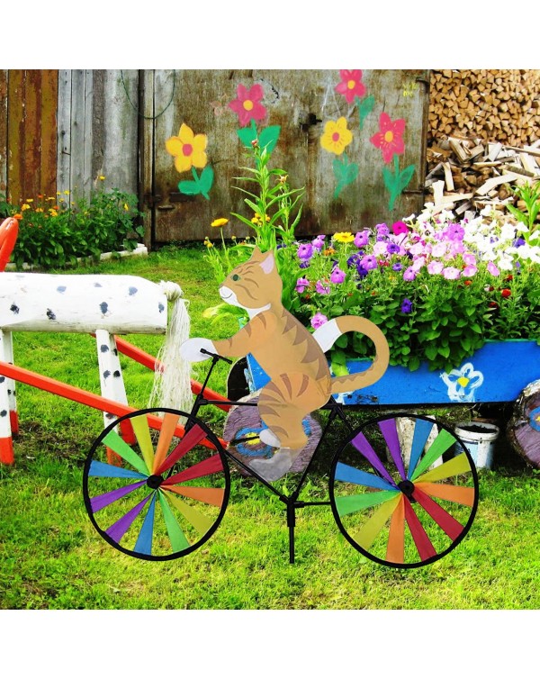 Funny Animal Bike Wind Spinner 3D Color Cat Puppy Windmill Outdoor Garden Decoration  Home Yard Art Decoration Gift
