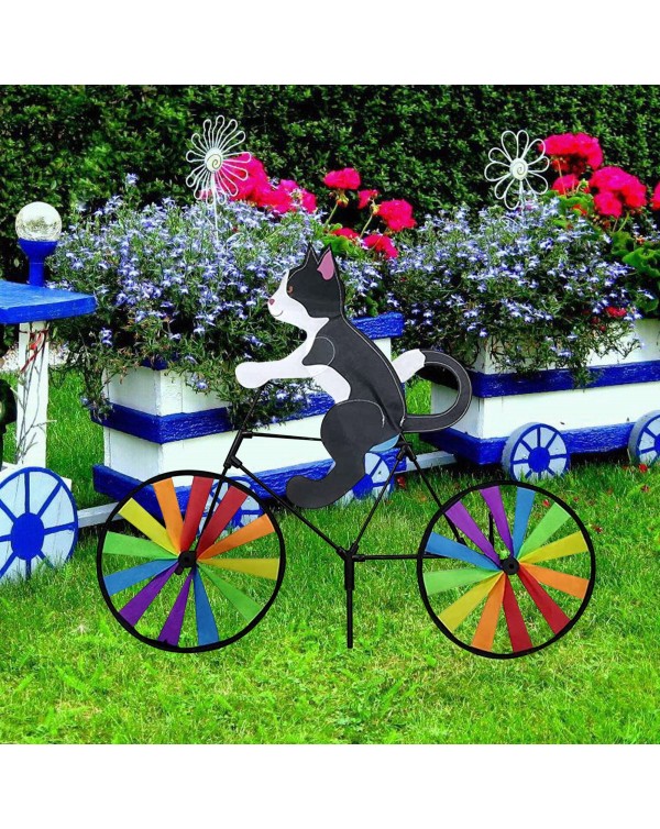 Funny Animal Bike Wind Spinner 3D Color Cat Puppy Windmill Outdoor Garden Decoration  Home Yard Art Decoration Gift