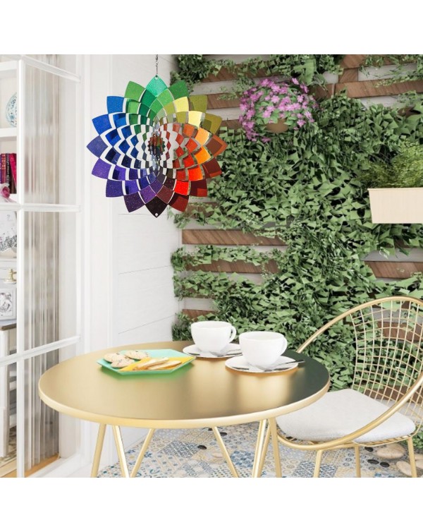 New Top Sale 3D Rotating Wind Chimes Stainless Steel Wind Spinner Garden Geometric Flower Wind Catcher Yard Decoration