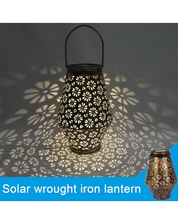 LED Solar Lantern Light Hollow Lantern Projection Light Wrought Iron Hanging Lamps Waterproof Outdoor Garden Yard Art Decoration