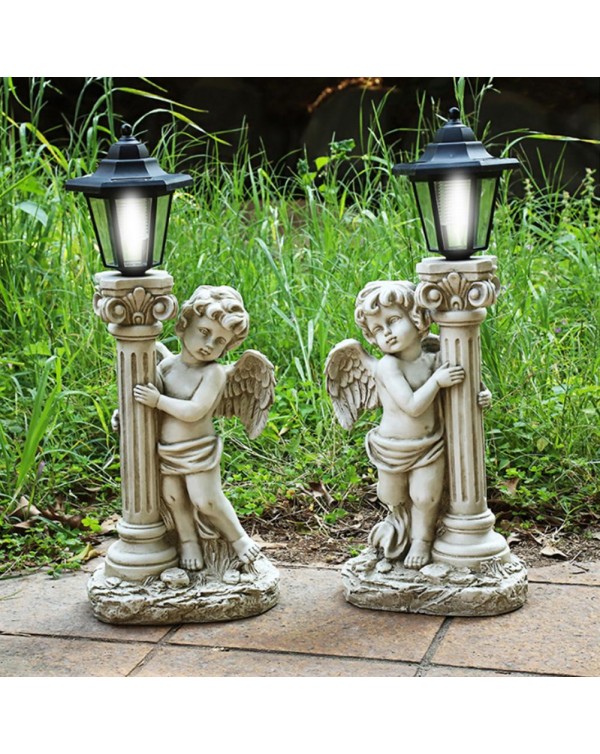 Antique Angel With Solar Powered Lamp For Outdoor Garden Courtyard Resin Angel Ornaments Light For Garden Decoration