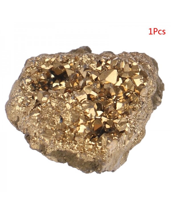 1Pcs Natural Electroplating Gold Gemstone Crystal Cluster Geode Jewelry Making