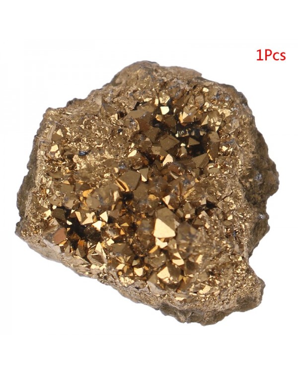 1Pcs Natural Electroplating Gold Gemstone Crystal Cluster Geode Jewelry Making