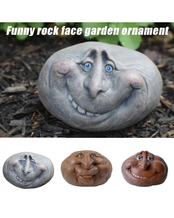 Rock Funny Face Garden Yard Art Resin Sculptures Mystical Garden Stones for Indoors Outdoors Patio Porch