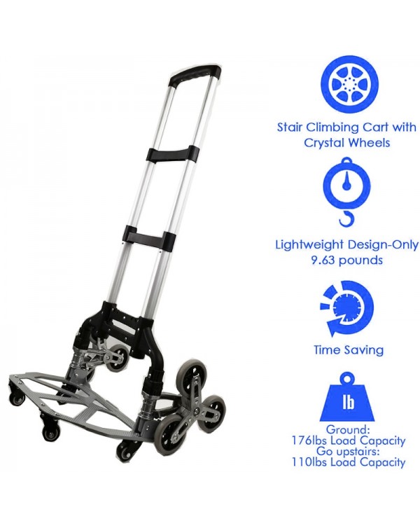 150kg All Terrain Stair Climbing Cart Hand Truck with Bungee Cord Portable Folding Trolley for Upstairs Cargo with bag