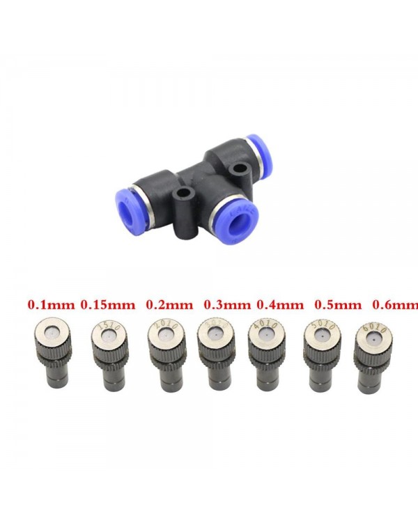 50Pcs/lot 6mm Atomization Misting Fog Nozzles with 6mm Quick Access Tee Connector Garden Landscaping Irrigation Sprayers