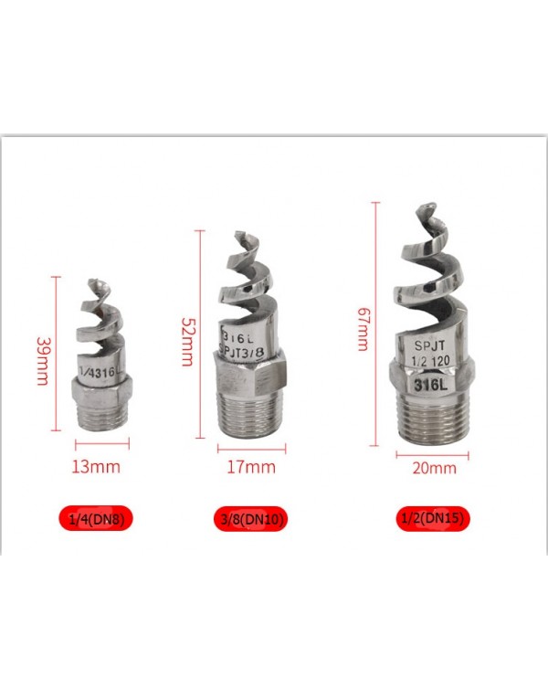 All Size 316L Stainless Steel Spiral Jet Nozzle,Industrial Spray Dust Remove Nozzle,Full Cone Spiral Nozzle for Garden