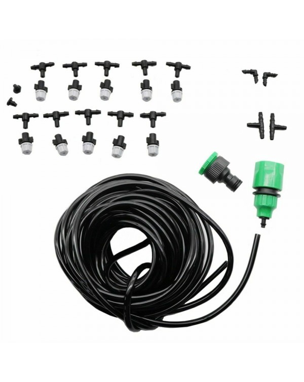 1 Kit Fog Watering Irrigation System Portable Misting Cooling Automatic Water Nozzle 10M PVC Hose Spray Tee Connecter