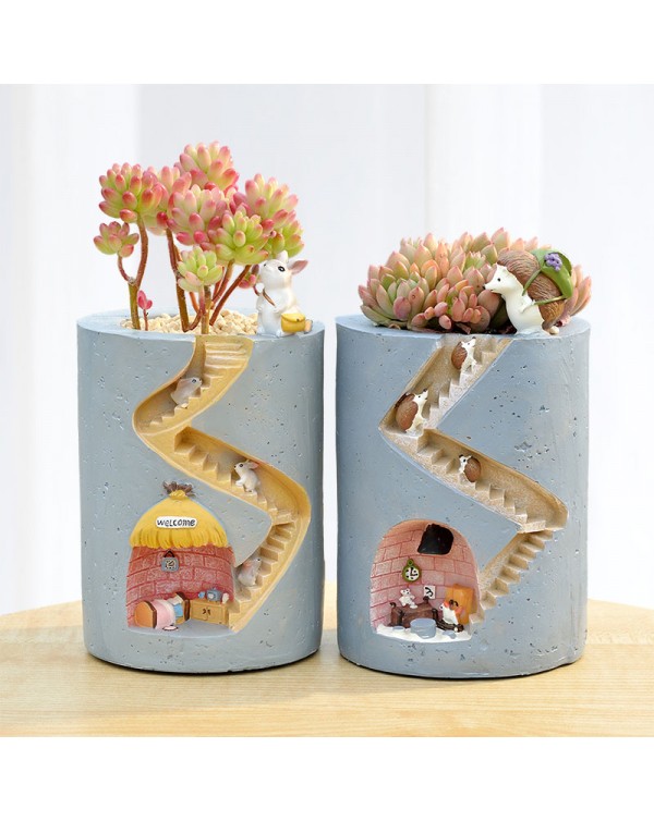 Creative Animal Resin Flowerpot Succulents Planter Water Planting Container Rabbit Hedgehog Decorative Pot Desktop Ornament