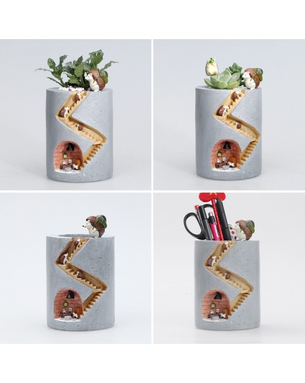Creative Animal Resin Flowerpot Succulents Planter Water Planting Container Rabbit Hedgehog Decorative Pot Desktop Ornament