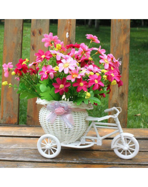 2019 New Bicycle Decorative Flower Basket Newest Plastic White Tricycle Bike Design Flower Basket Storage Party Decoration Pots
