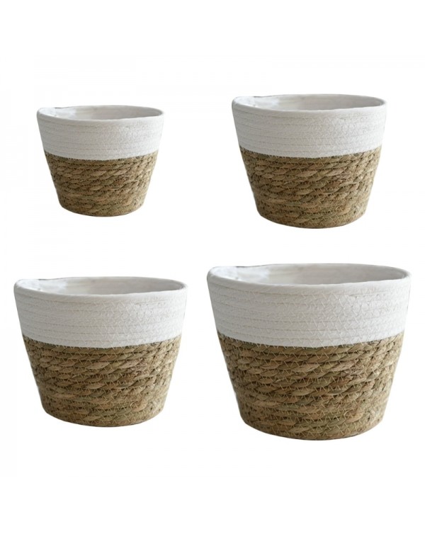 Nordic Handmade Straw Basket Laundry Picnic Toy Storage Macrame Woven Flower Pot Plant Container Home Decoration