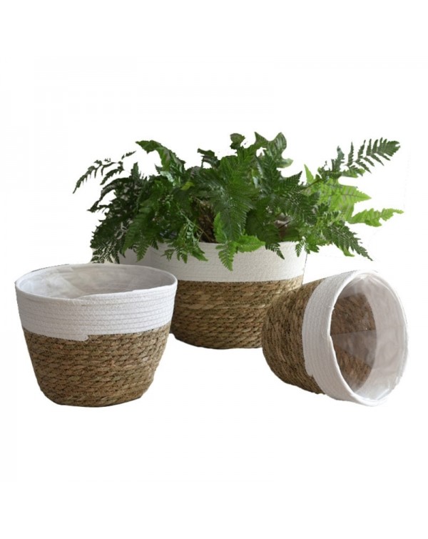 Nordic Handmade Straw Basket Laundry Picnic Toy Storage Macrame Woven Flower Pot Plant Container Home Decoration