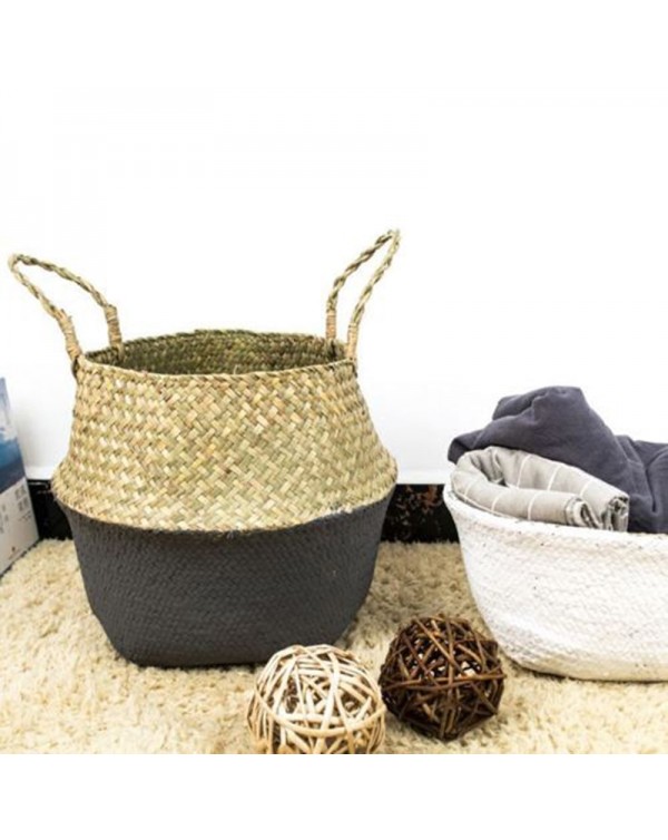 New Bamboo Storage Baskets Foldable Laundry Straw Patchwork Wicker Rattan Seagrass Belly Garden Flower Pot Planter Basket