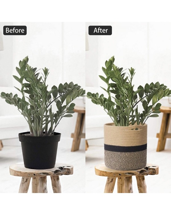 Hand Woven Straw Planter Basket Indoor Outdoor Storage Flower Pot Plant Container Home Living Room Decoration