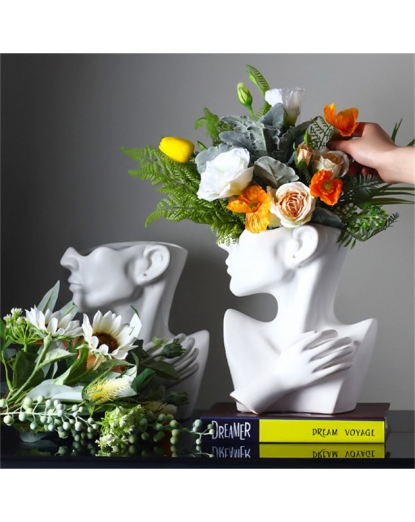 Modern Nordic Style Creative Portrait Vase Human Head Flower Vases Decorative Ornaments Resin Home Flowers Art Decor