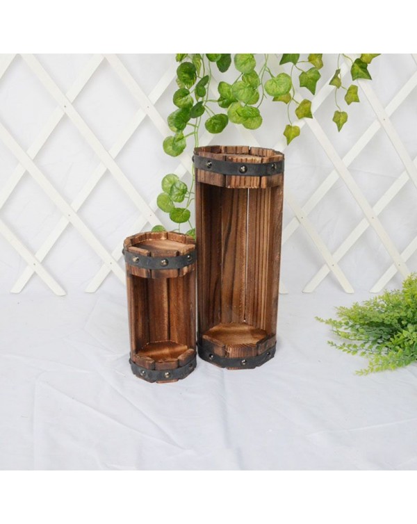 Carbonized Wooden Flower Pot Succulent Plant Potted Planter Outdoor Garden Decor