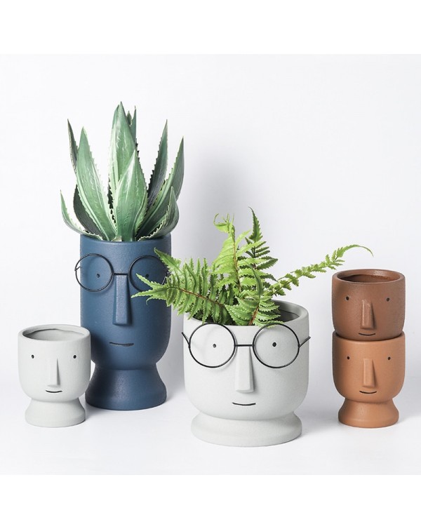Home Garden Nordic Cute Glasses Boy Ceramic Succulent Flower Pot Cartoon Fashion Simple Art Dried Flower Vase Indoor Green Dill