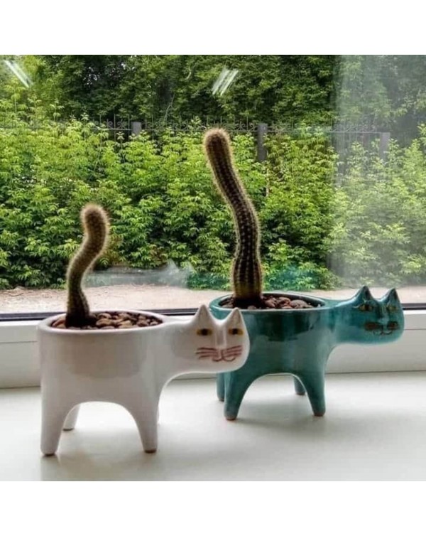Ceramic Flower Pot Cute Cat Shape Garden Pots With Cat Scarf Succulent Planter Plant Container Sweet Home Decor For Living Room