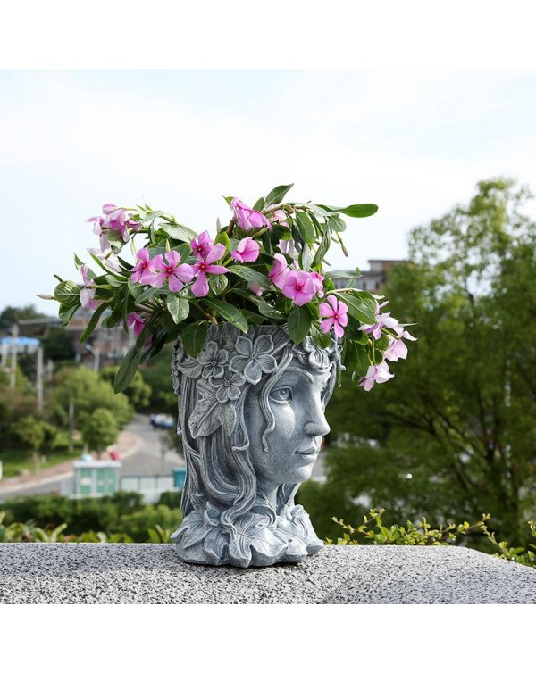 1Pc Portrait Human Head Vase Resin Flowerpot Girl Face Planter With Hole Home Plant Pot Crafts Desktop Ornament Home Decor
