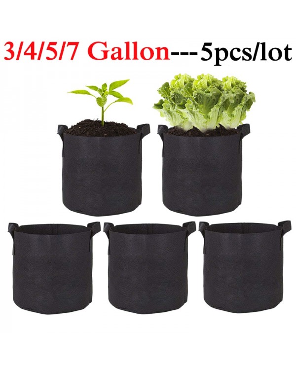 5Pcs 3/4/5/7 Gallon Grow Bags Felt Grow Bag Gardening Fabric Grow Pot Vegetable Growing Planter Garden Flower Planting Pots