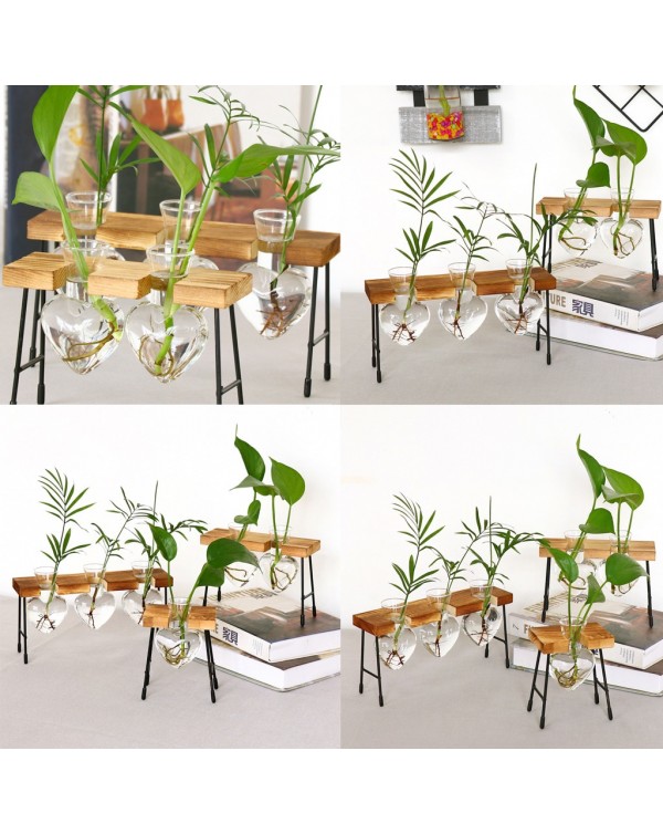 Terrarium Creative Hydroponic Plant Transparent Vase Wooden Frame vase decoratio Glass Tabletop Plant Bonsai Decor flower vase