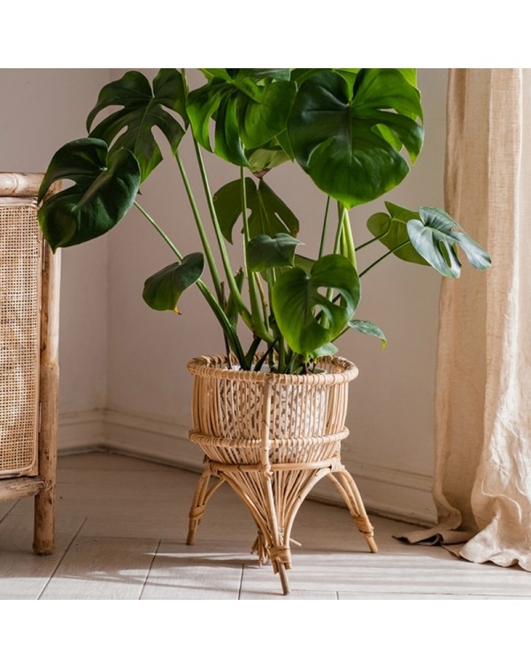 Natural Rattan Plant Stand for Indoor Outdoor Flower Pots Basket Display Flowerpot Stands Rustic Garden Office Home Decor